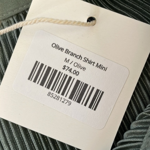 Mable Olive Branch Plisse Pleated Mini Shirt Belted Shirt Dress Size Medium NWT - Picture 13 of 15